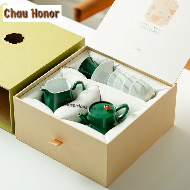 Emerald Green Ceramic Tea Set Complete Set Elegant Tea Ceremony Set Household Teapot and Tea Cup Set Teaset Accessories Gift