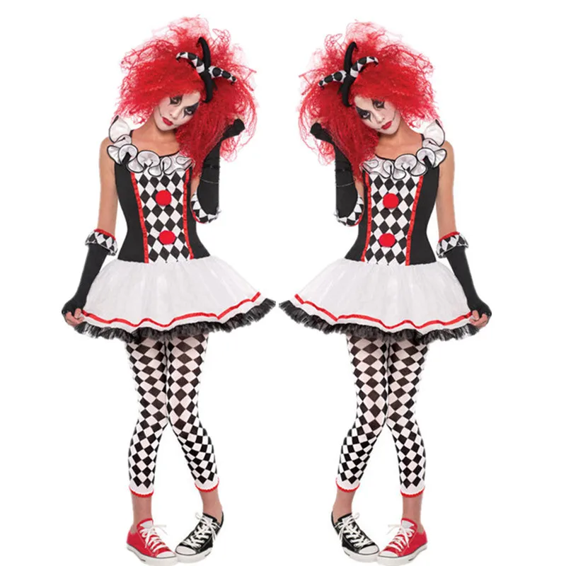 

Взрослый смешной цирковый костюм клоуна для женщин озорный Джокер необычный косплей Хэллоуин Рождество платье без парика
