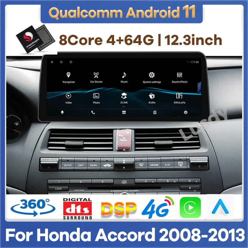 

Автомобильный видеоплеер Qualcomm, 12,3 дюйма, Android 11, радио, GPS-навигация для Honda Accord 8 2008-2013, автомобильная стереосистема для CarPlay, головное устройство с экраном