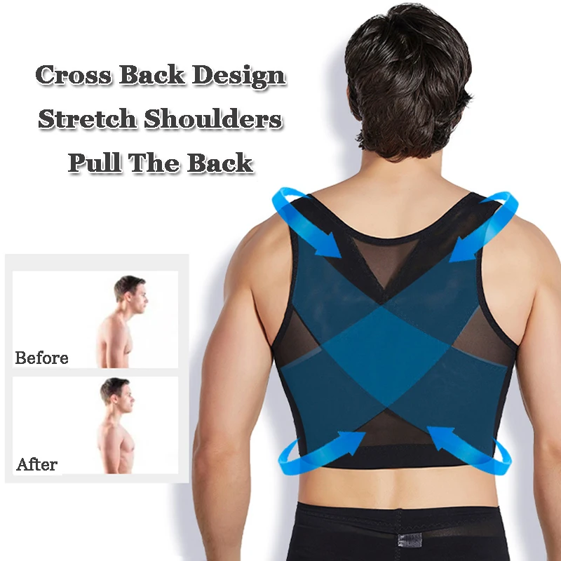 Men Body Shaper Slimming Chest Tops Gynecomastia Underwear Straight Back  Vest