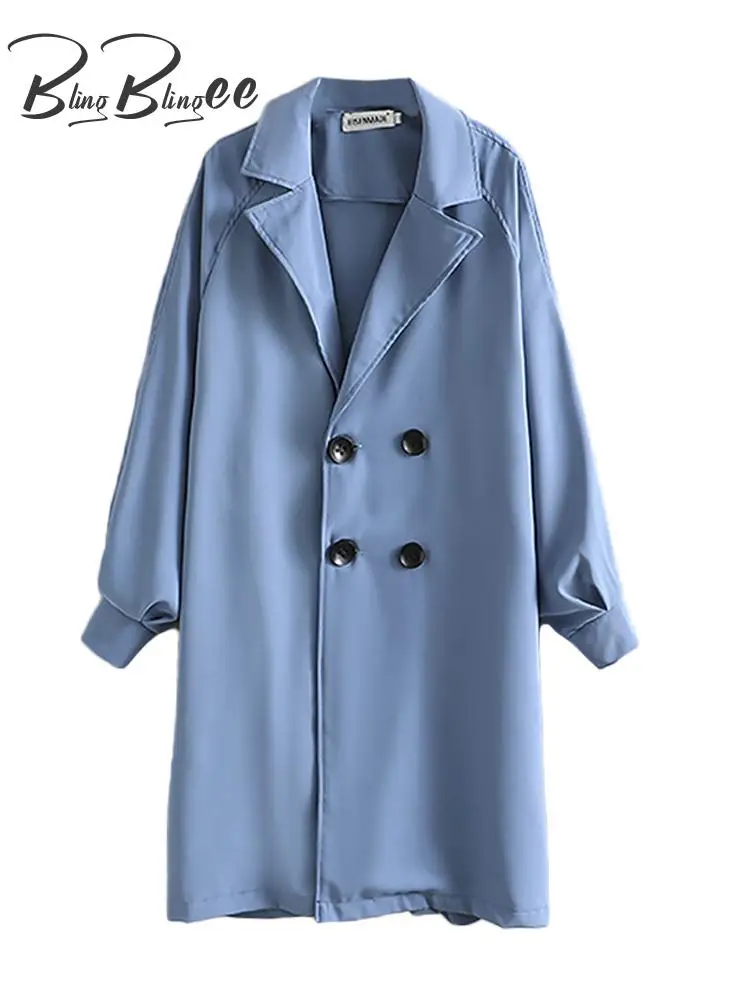 BlingBlingee 2022 Spring Woman Traf Loose Jacket Oversized Raglan Sleeve Double Breasted Long Trench Coats Casual Outerwear | Женская