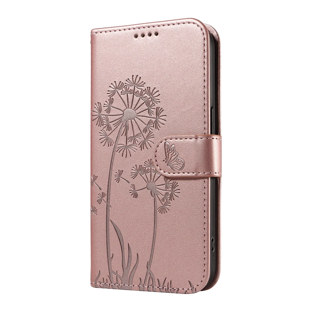 Magnetic Luxury Leather Phone Case with Cat Dandelion Design