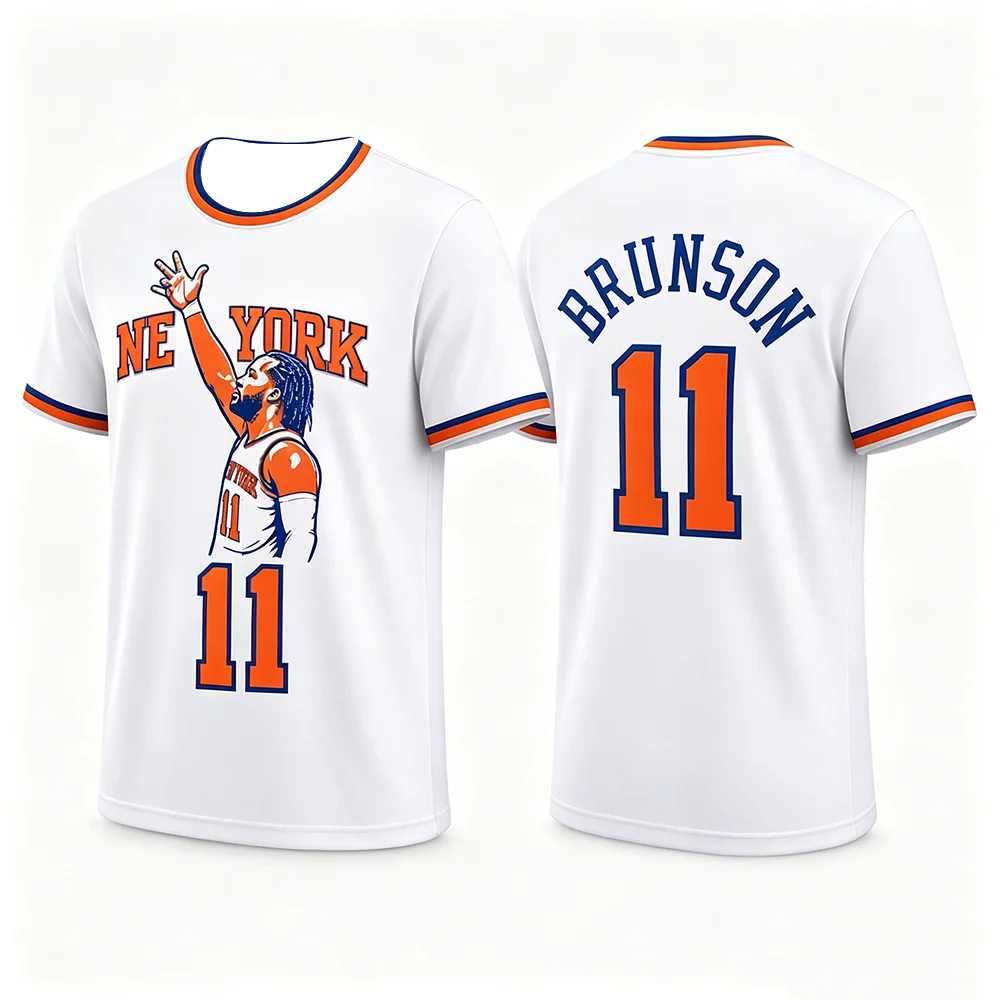 2026 Brunson # 11 weiß-blaues Basketball-Fan-Trikot, 3D-gedrucktes, kurzärmliges Polyester-T-Shirt, Sport-T-Shirt für Erwachsene und Kinder