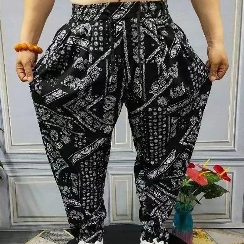 

Spring Summer New Elastic Waist Drawstring Haren Pants Man High Street Casual Loose Printing Y2K Personality All-match Trousers