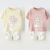 Cartoon Printed Kitten Kids Summer Casual Suit Set Children Boy And Girl T-shirt Shorts 2 Pieces/set Baby Coat Toddler Set 1