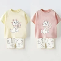 Cartoon Printed Kitten Kids Summer Casual Suit Set Children Boy And Girl T-shirt Shorts 2 Pieces/set Baby Coat Toddler Set 1