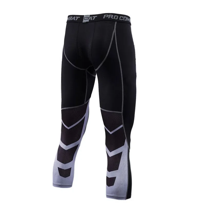 Men's Outdoor Ice Silk Quick Dry Sports Tight Pants Elastic Fitness Breathable Compression Printed Running Seven-Foot Pants