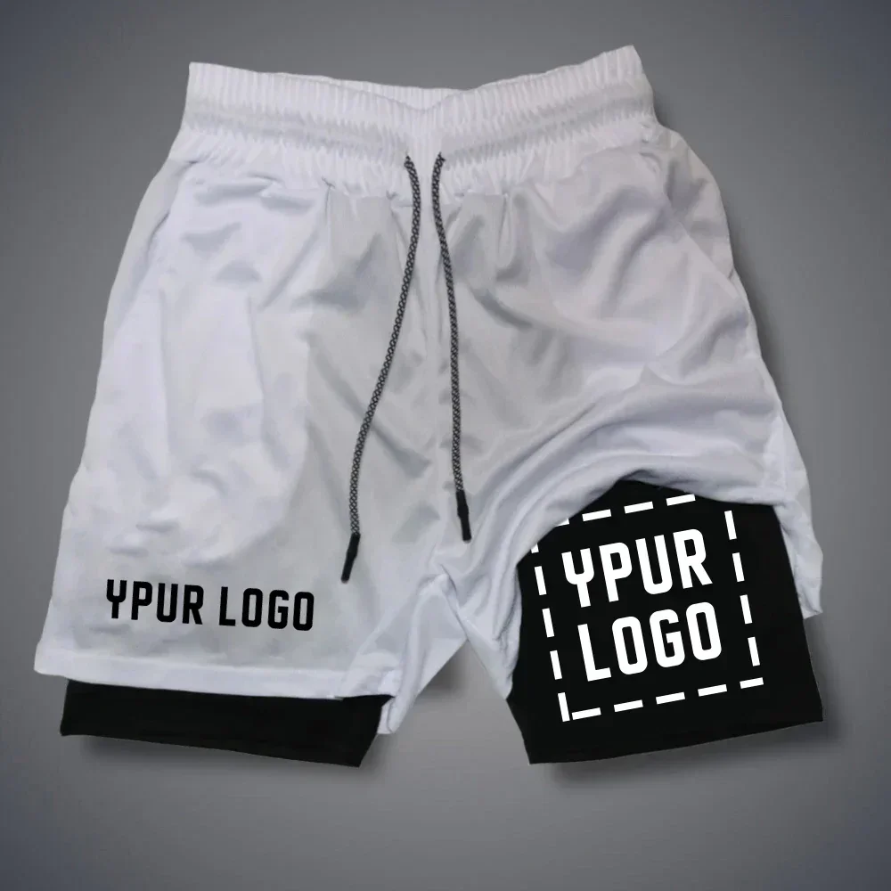 Brand new men's custom tight shorts, gym sports shorts, their logo, quick drying double-layer custom sports shorts 3