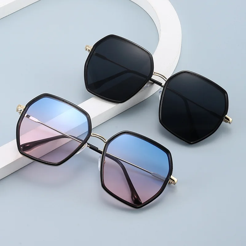 

Polygonal Gradient Sunglasses For Women Men Classic Simple Driving Metal Square Blue Pink Sun Glasses Fashion Female Eyewear New