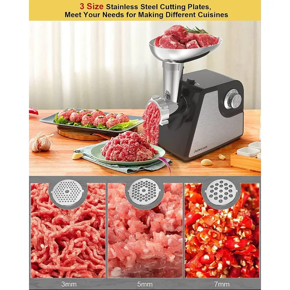 Meat Grinder, 2500W Max Meat Grinder Electric w/Stainless Steel Blade, 3/5/7 Grinding Plates, Sausage Stuffer Tube & Kibbeh Kit 2