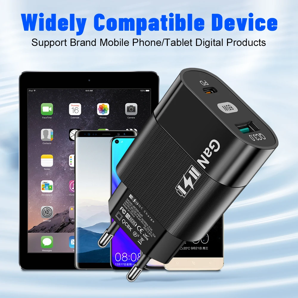 65W USB Type C Charger Fast Charging GaN PD Charger Wall Mobile Phone Adapter Quick Charge 3.0 For Samsung Xiaomi iPhone Charger