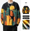 New Men's Autumn Knitted Sweater Korean Style O Neck Cats Graphic Pullover Winter High Quality Warm Tops Black Sweaters 2024 1