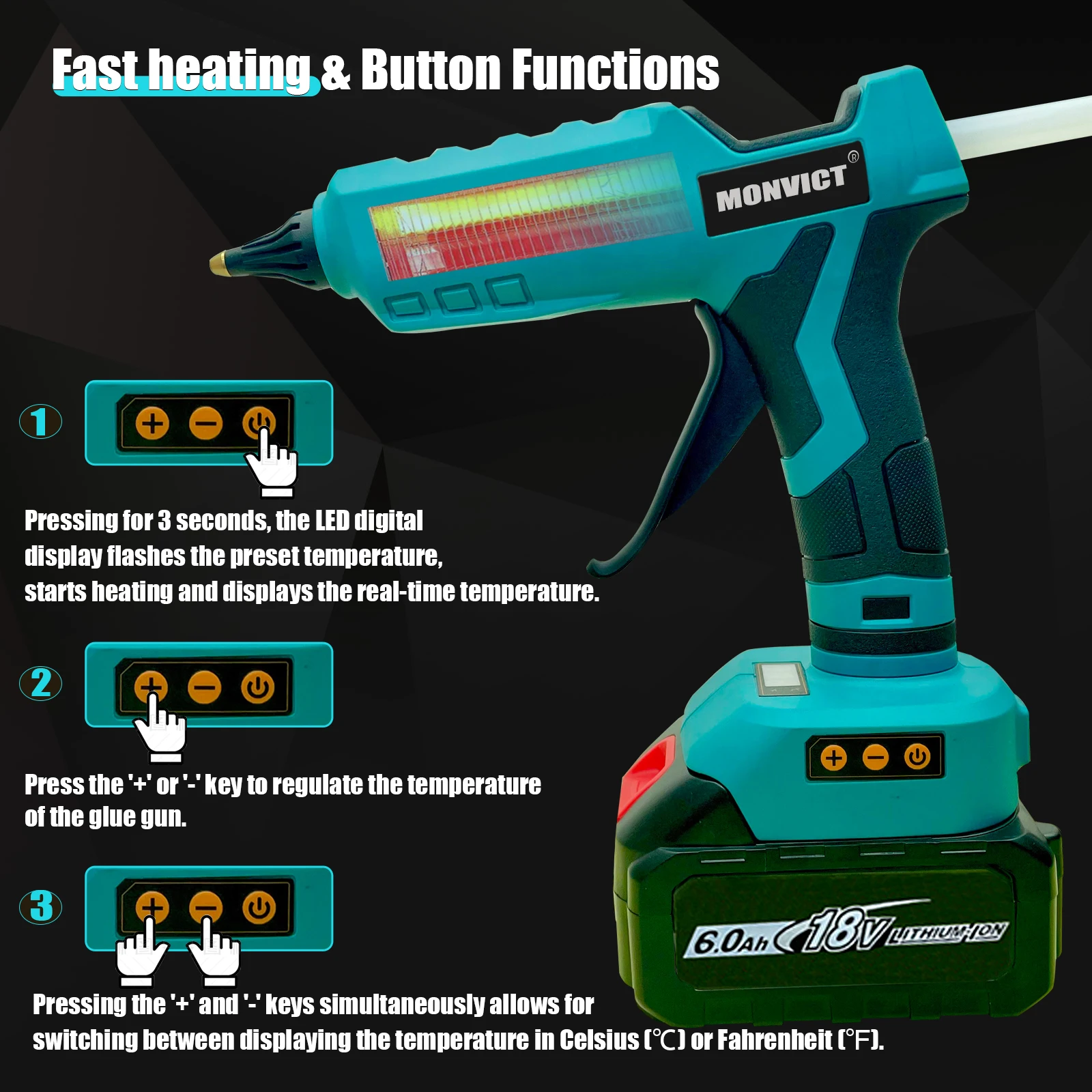 Cordless Glue Gun Hot Glue Gun 100W Cordless Glue Gun for Makita 20V Battery Digital Temperature Adjustable with 10 Glue Sticks
