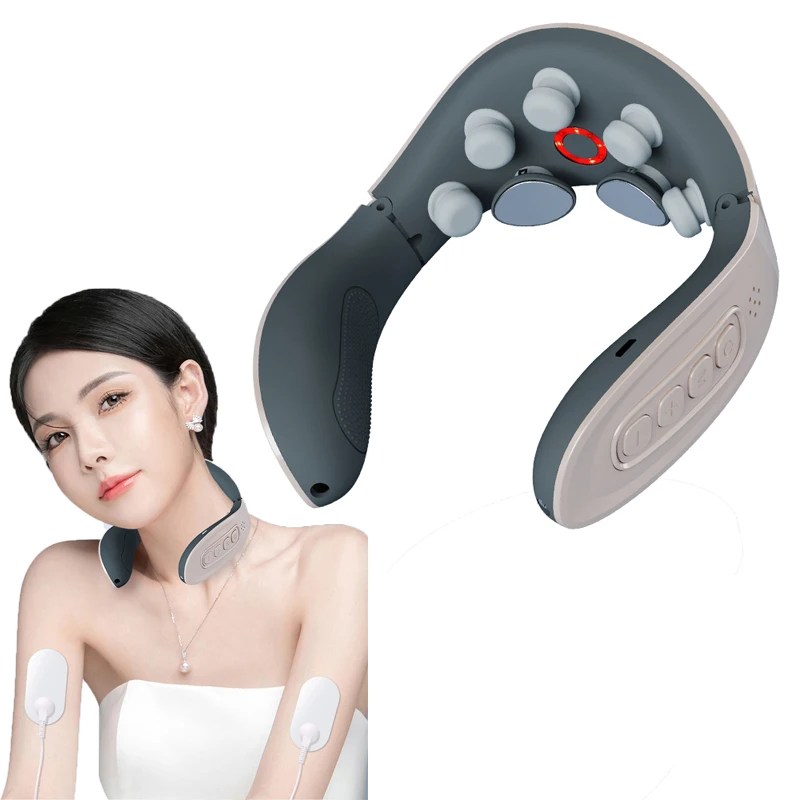 Electric Neck Massager Tens Pulse Cervical Massager Smart Vibration Heating Cervical Spine Massager Neck Pain Relief Relaxation