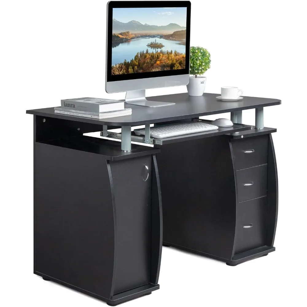 Computer Desk with Drawers & Storage Cabinet, Small Office Desk PC Laptop Workstation for Home, Studio, Office 5
