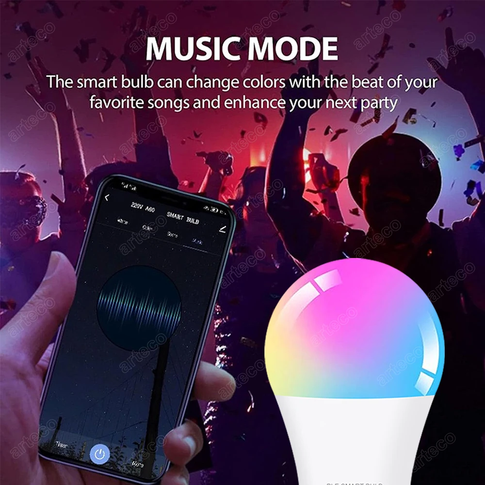 Tuya E27 LED Bulbs Bluetooth WiFi Smart LED Lamp RGB+CW+WW 15W 18W Light Bulb Works With Alexa Google Home Room Decor