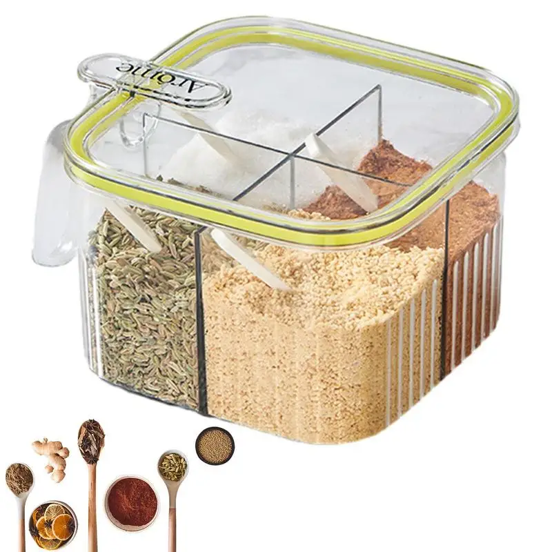 

4 Compartment Seasoning Box Spice Jar Container For Seasoning Storage Convenient And Thick Multi-Grid Condiment Spice Jar For