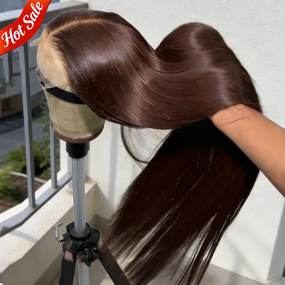 HD Chocolate Brown 13x4 Straight Lace Front Wig Brazilian 13x6 Full Lace Fronta…