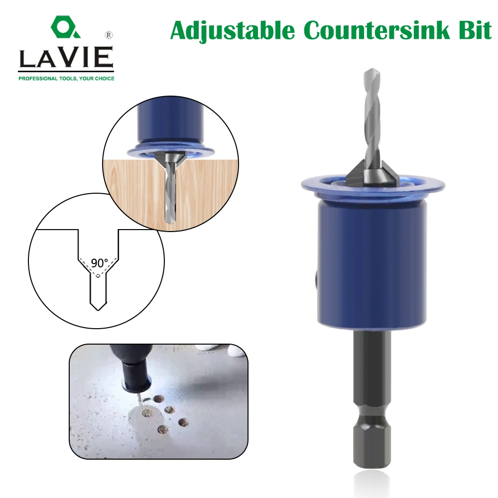LAVIE 1pc Hex Schaft Einstellbare Begrenzung Senker Bit Router Bits Holzbearbeitung CH339H8028BL