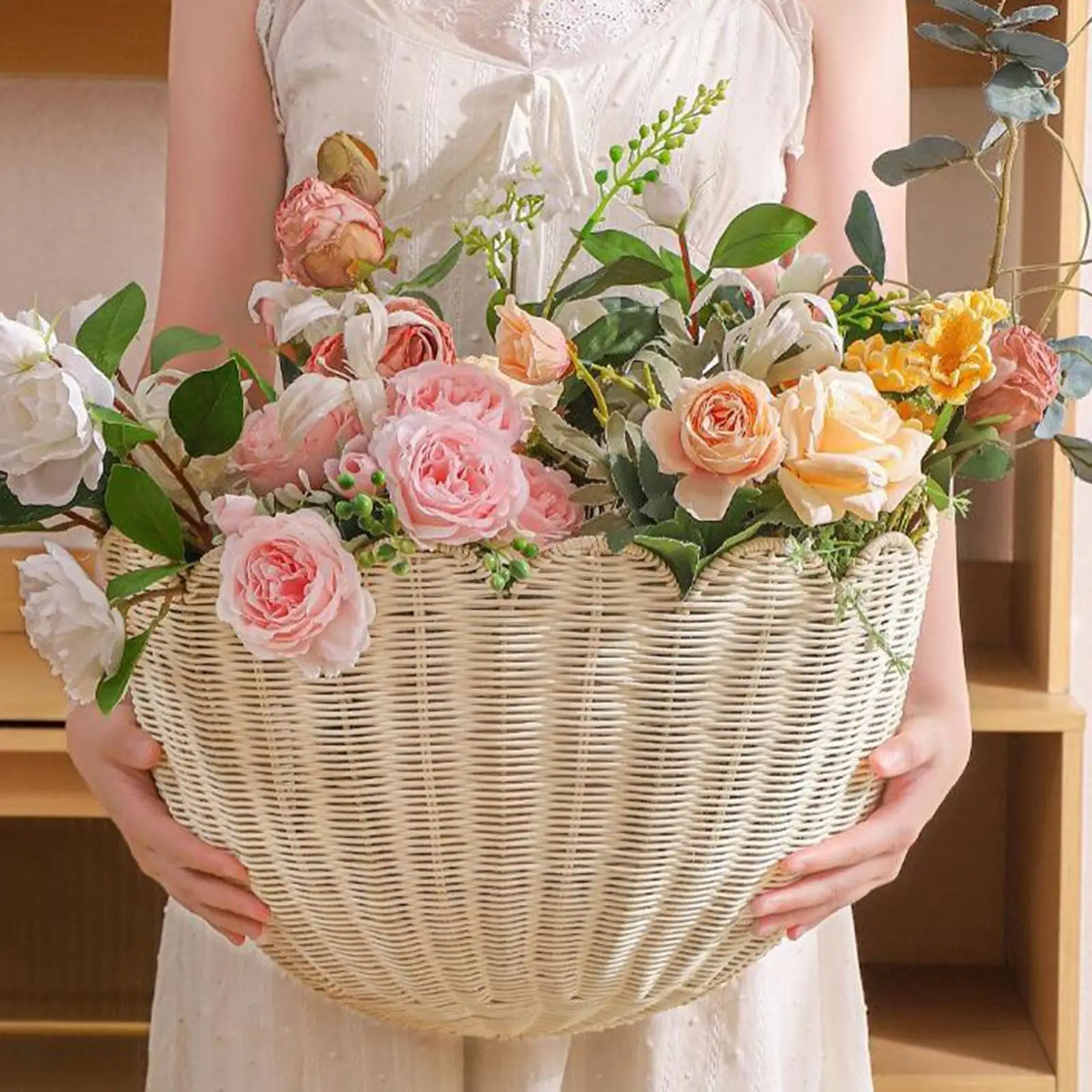 Woven Wall Hanging Basket Kitchen Imitation Rattan Decorative Magazines Storage for Planter Bathroom Towels Balcony Restaurant