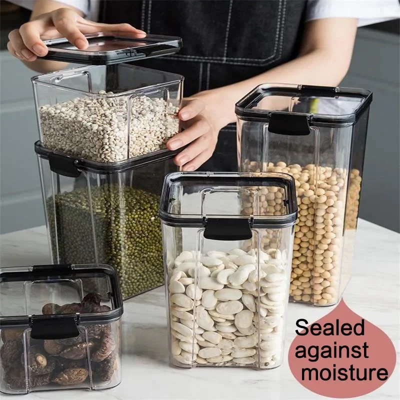 

Hot Sale Kitchen Storage 1800ml Set Box Food Grade Plastic Snack Nut Dry Goods Storage Sealed Jar Transparent Household Grains