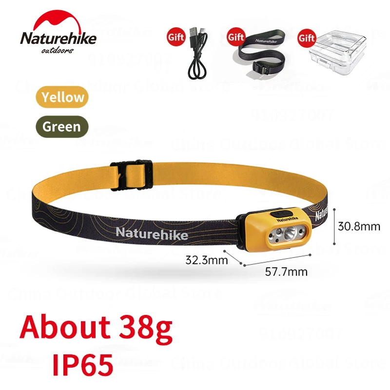 

Налобный фонарь Naturehike, ультралегкий, 38 г, IP65, водонепроницаемый, перезаряжаемый, красный, наружный, регулируемый, с датчиком движения тела, фонарь с USB