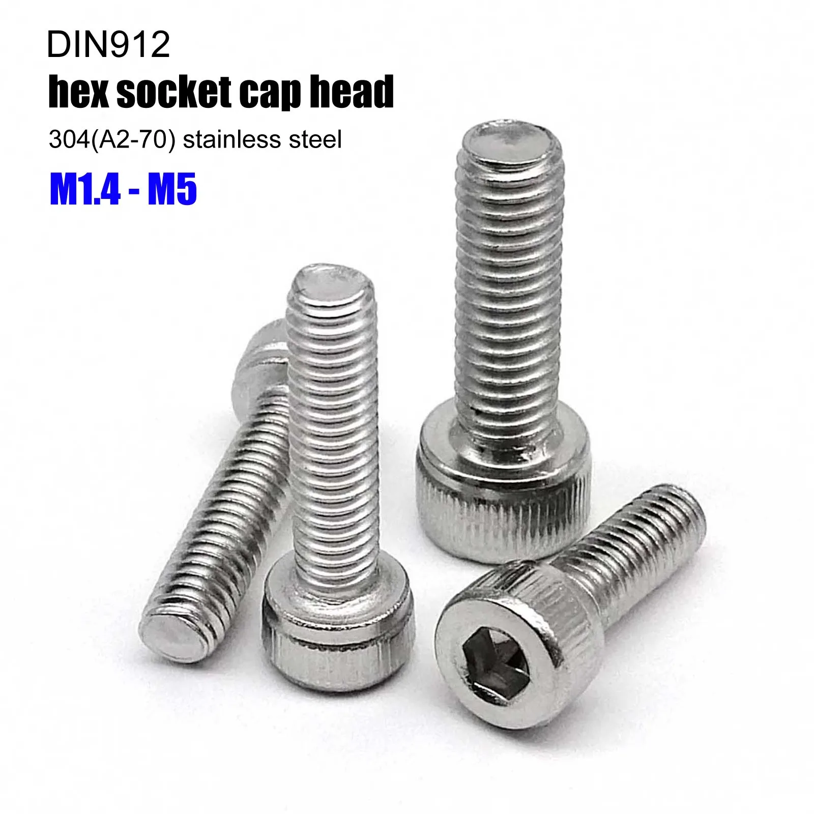 10/50pcs M1.4-M5 Small Micro 304 A2 Stainless Steel DIN912 Allen Hexagon Hex Socket Head Cap Bolt Screw