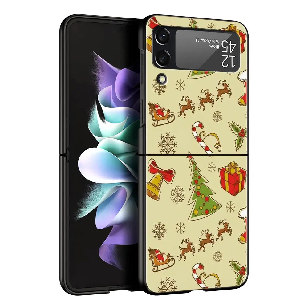 Luxury Black Hard Shell Folding Phone Case - Christmas Santa Claus Design