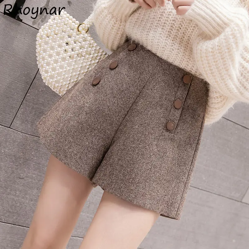 

Women Shorts Chic Button Designed Office Ladies Popular Loose All-match Elegant Ulzzang Autumn Casual Streetwear High Waisted