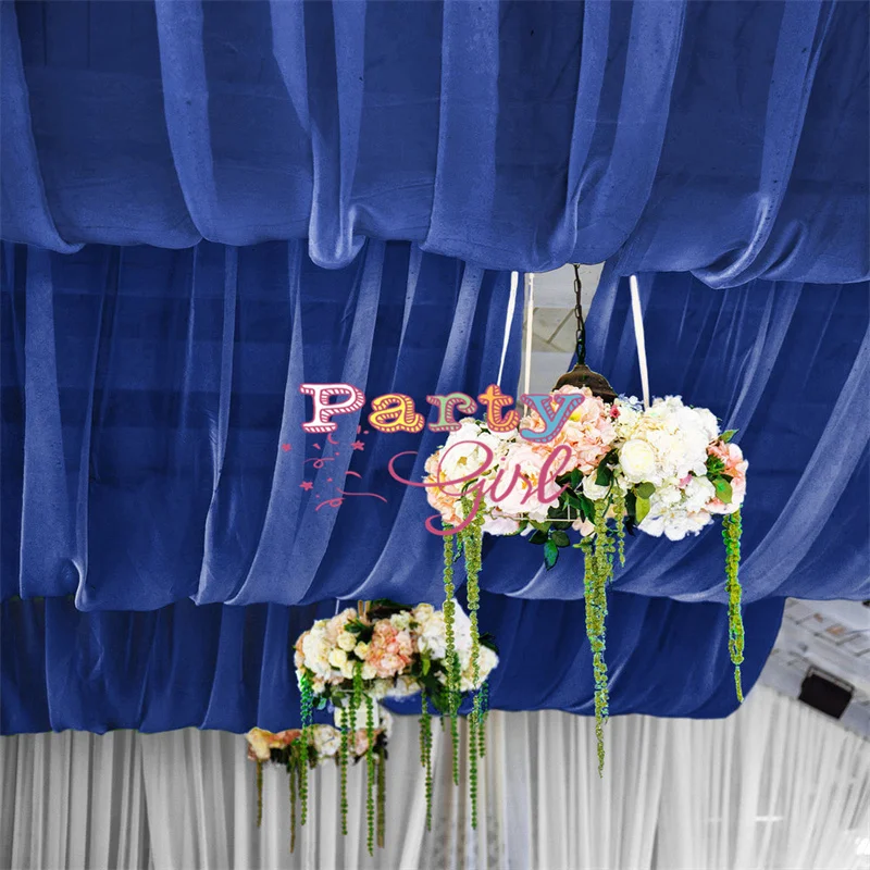 

Royal Blue Color 10FT Ice Silk Ceiling Drapery Backdrop Ice Silk Roof Canopy Fabric Draping For Wedding Event Decoration