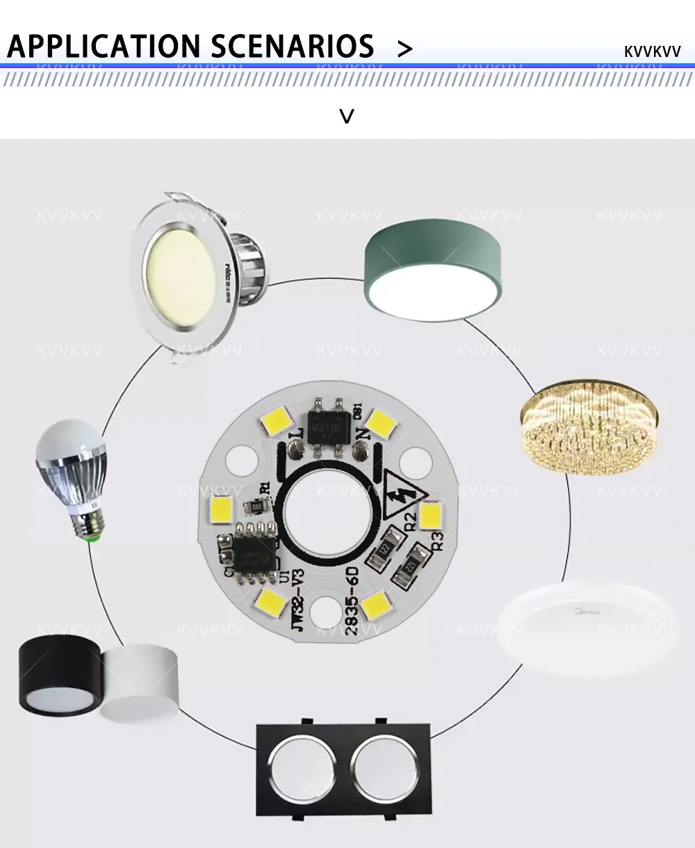 칩 다운라이트 스포트라이트를 교체하기에 적합한 내장형 드라이버 IC SMD2835가 포함된 AC220V LED 드라이버리스 3W 광원 보드