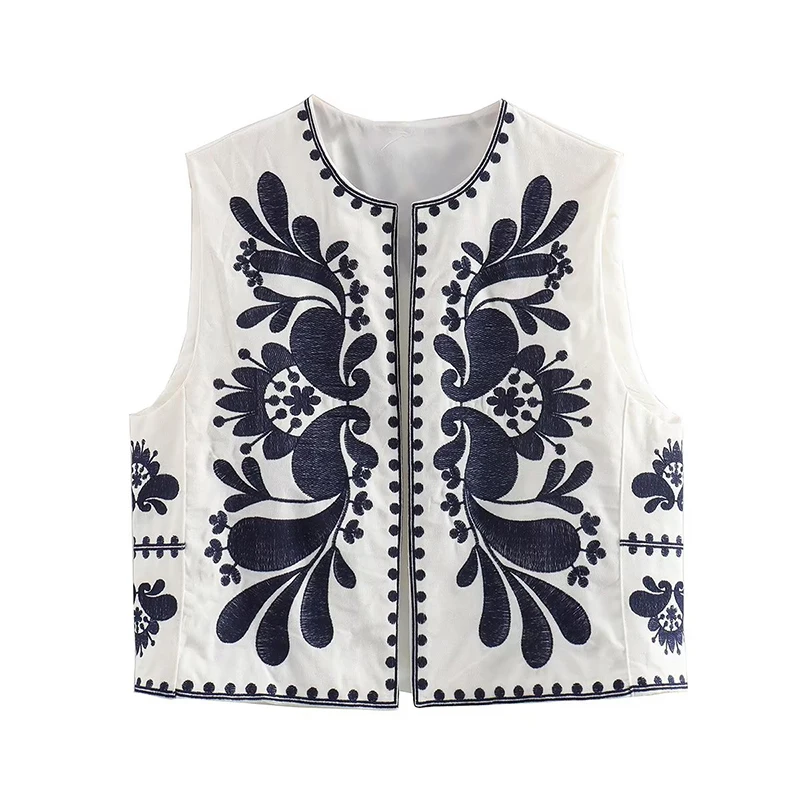 売れ筋商品|||ノクチューン カットソー トップス レディース Women's Floral Embroidered Detailed Vest Open white 2024 Women Vintage Floral Embroidered Open WaistCoat Ladies