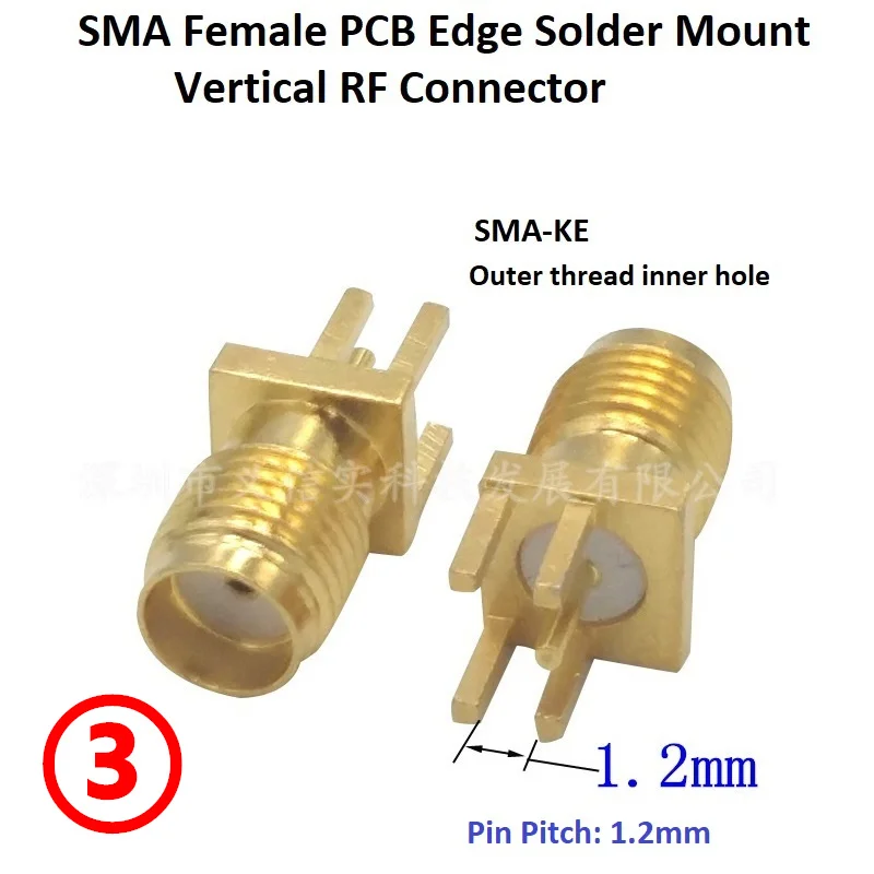 SMA-KE SMA 암 커넥터 4 핀 PCB 엣지 마운트 솔더 RF 동축 커넥터 안테나 소켓 스루 홀 플러그 소켓