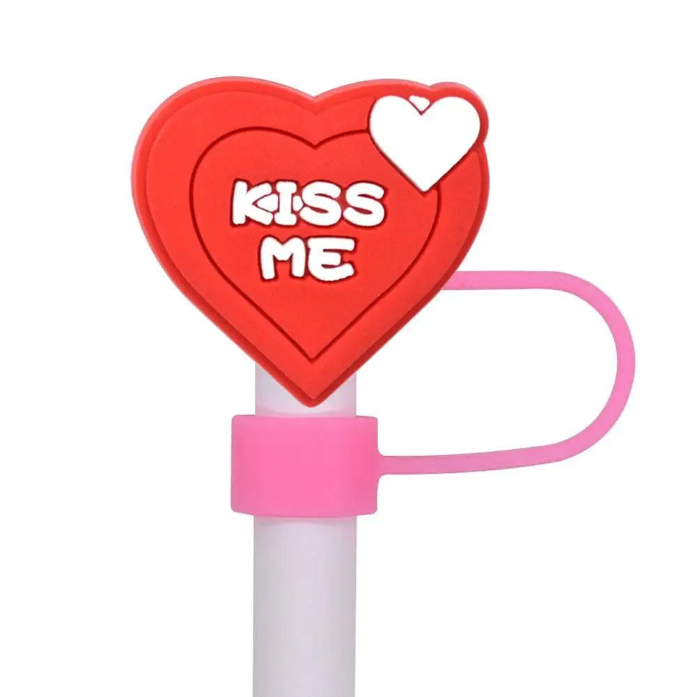 Valentine's Day Straw Cover Cap Silicone Drinking Crest Cup Drinking Plugs Decor Cap Glass Straw Hat Dust Proof R2N4