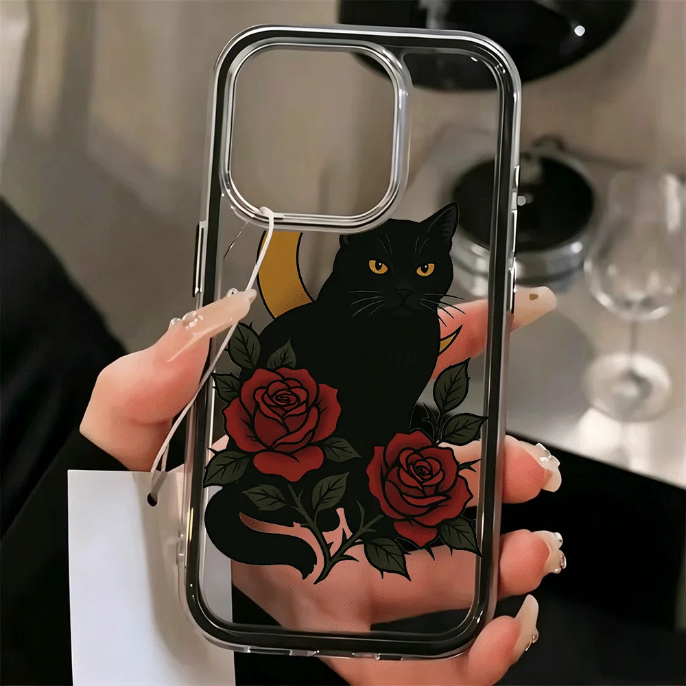 Luxury Black Cat Rose Silicone Phone Case - Candy Bumper Design
