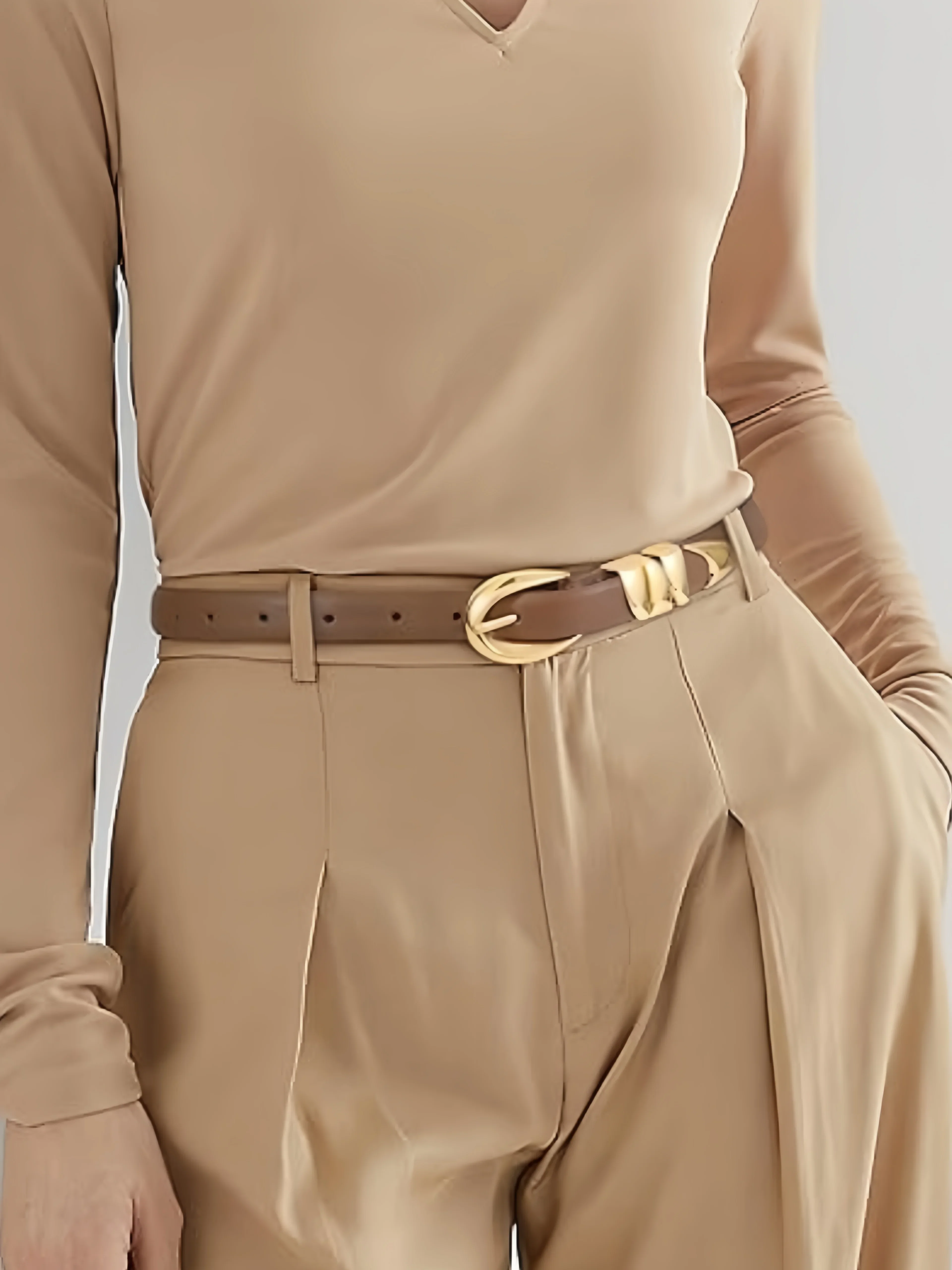 Slim-Fit-PU-Gürtel für Damen, feiner Bund, Jeanshose, formelle Hose, modischer schwarzer Gürtel mit goldener Schnalle – Detail 1