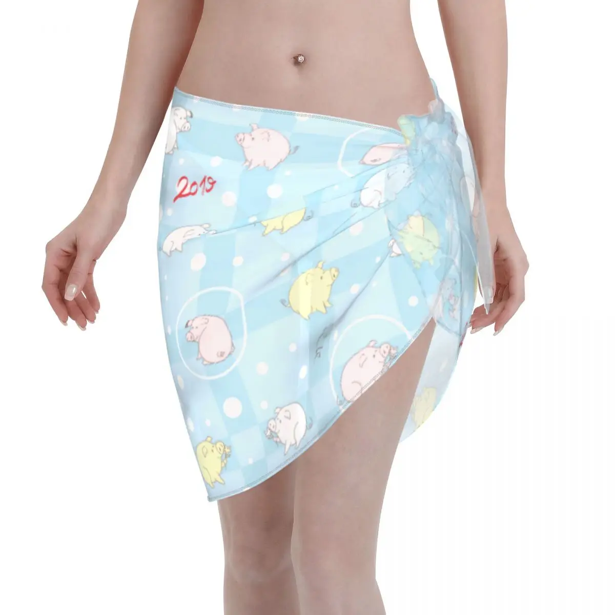 Sexy Chiffon Swimwear Pareo Cartoon Cute Pig Animal Cover Up Wrap Sarong Skirt Print Beachwear Swimsuit Bikini Cover-Ups
