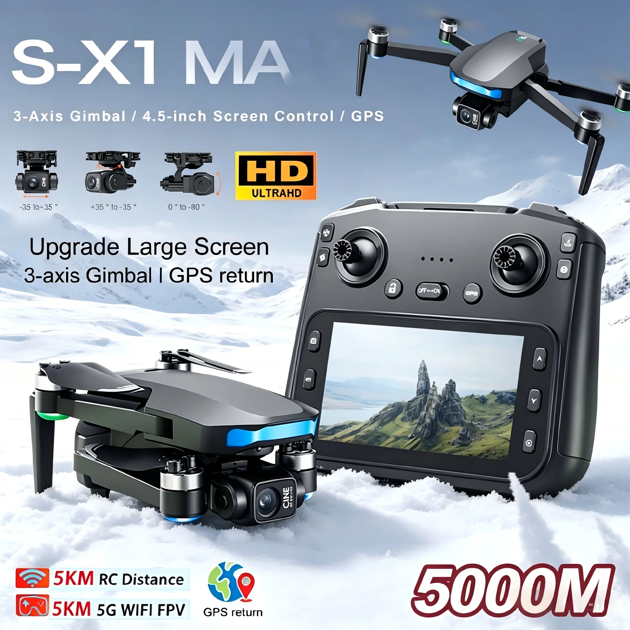 Nacelle 3 axes du drone S-X1 MAX stabilisant la caméra 4K en vol