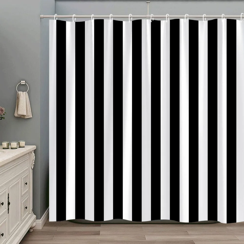 Modern Geometric Shower Curtain, Colorful Stripes Creative Simple Nordic Elegant Polyester Fabric Bathroom Decorative Curtain