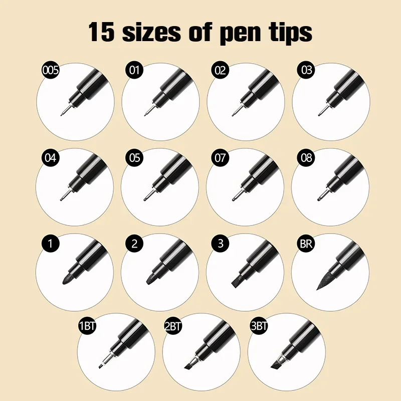 15Pcs/set Hand Lettering Neelde Drawing Pen Pigment Liner Micron Pen 005 01 02 03 04 05  Brush Fineliner Sketching Art Markers 3