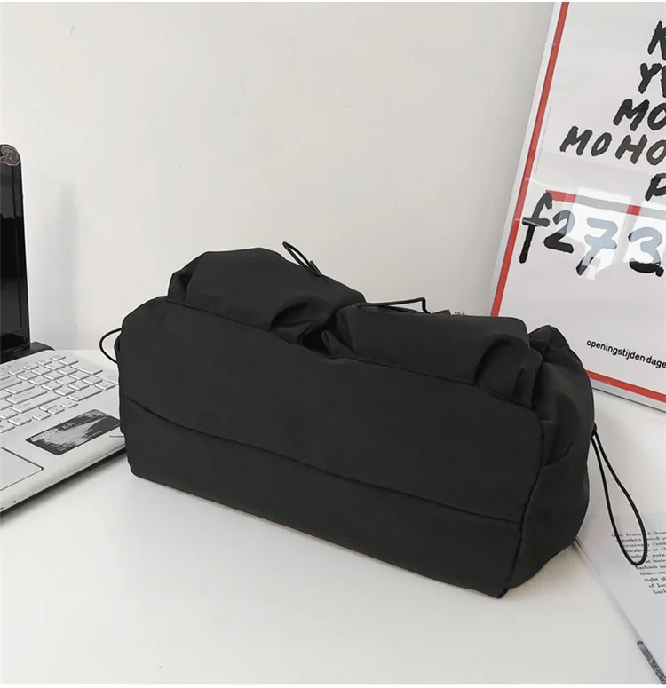 Fashion Couple Shoulder Bag with Polyester Lining, Campus Student Crossbody Bag with Side Pocket, Teen Black Nylon Messenger Bag