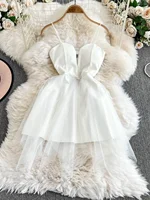 Foamlina white Princess Dress Women's Spring Autumn 2025 New Waist Tight Backless Black Mesh Splicing Tube Top Tutu Dress
