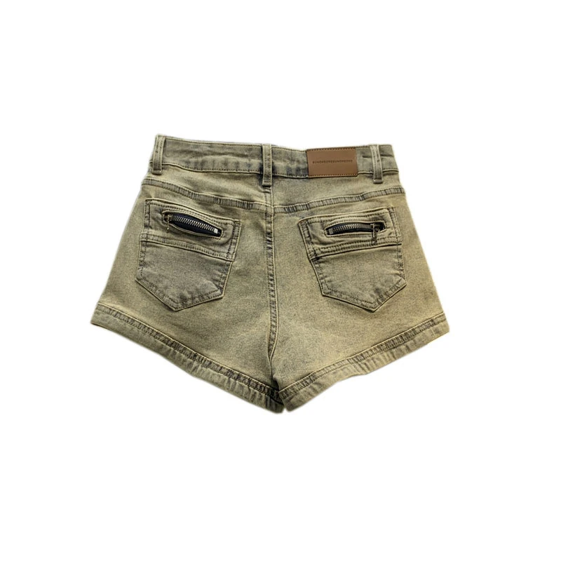 Stretch denim shorts female Slim high-waisted wide-leg zipper pockets package hip straight a word super short pants sub