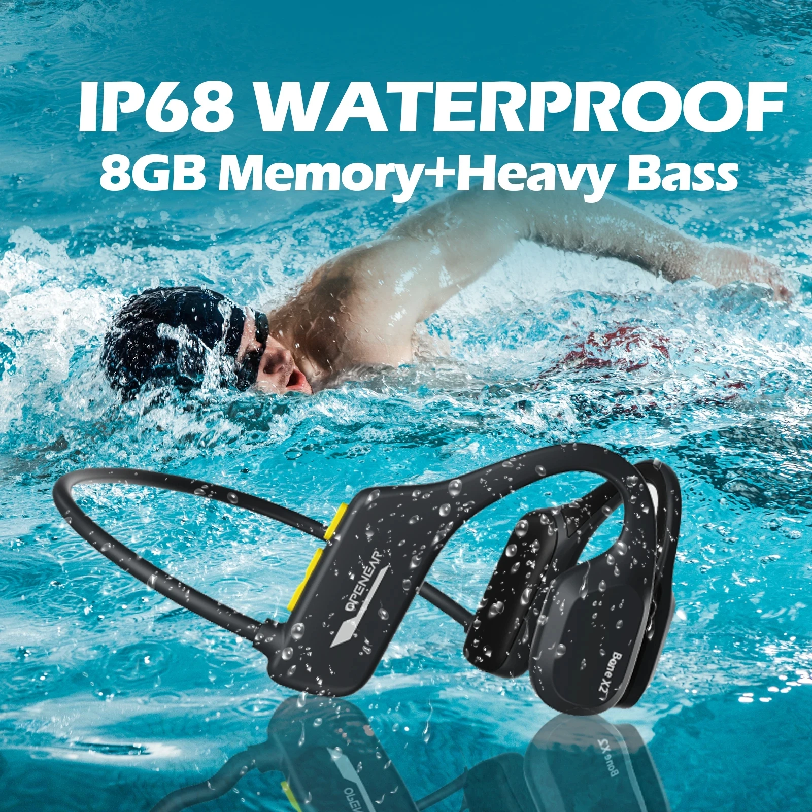 

Bone Conduction Headphones IP68 Waterproof Wireless Bluetooth Headset Built in 8GB Memory for Swimming Hifi Ear-hook Headphone