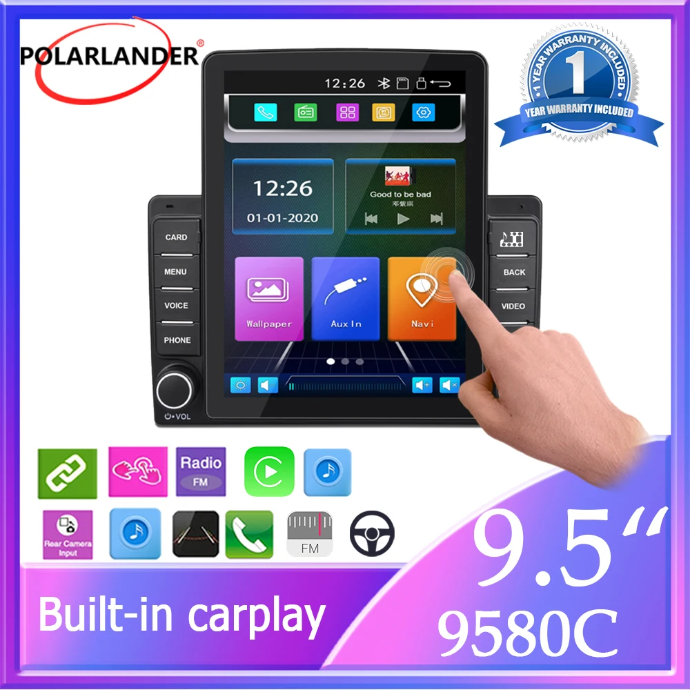 

Multimedia Player 2 DIN 9.5'' Car Stereo MP5 Capacitive ​IPS Touch Screen Built-in carplay, Android Auto Dual USB Bluetooth