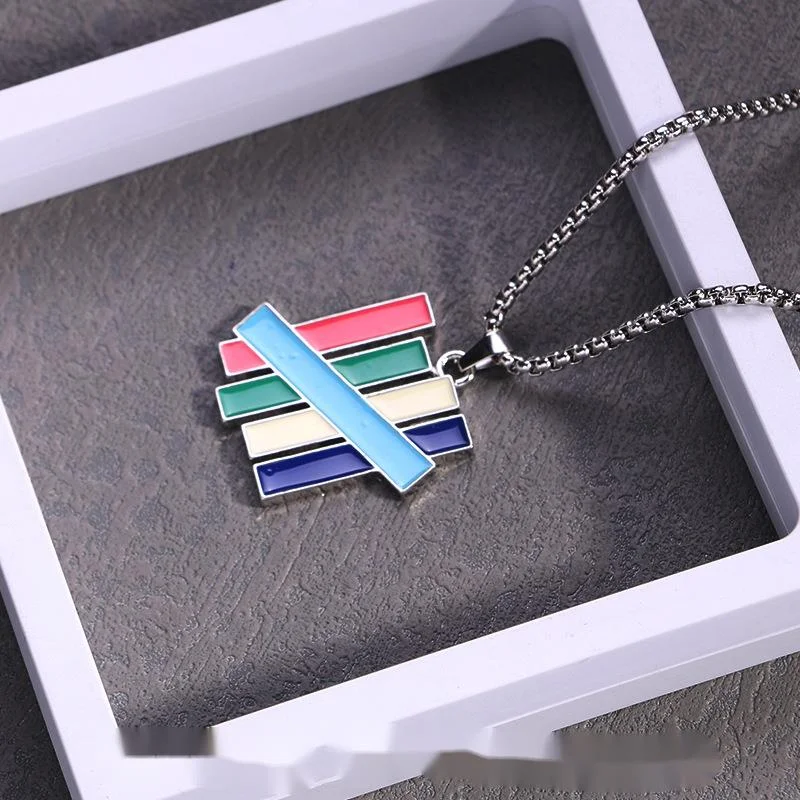 Collana Undefeated da uomo alla moda, cinque barre, ciondolo arcobaleno classico, gioielli hip hop da strada_voghion.com
