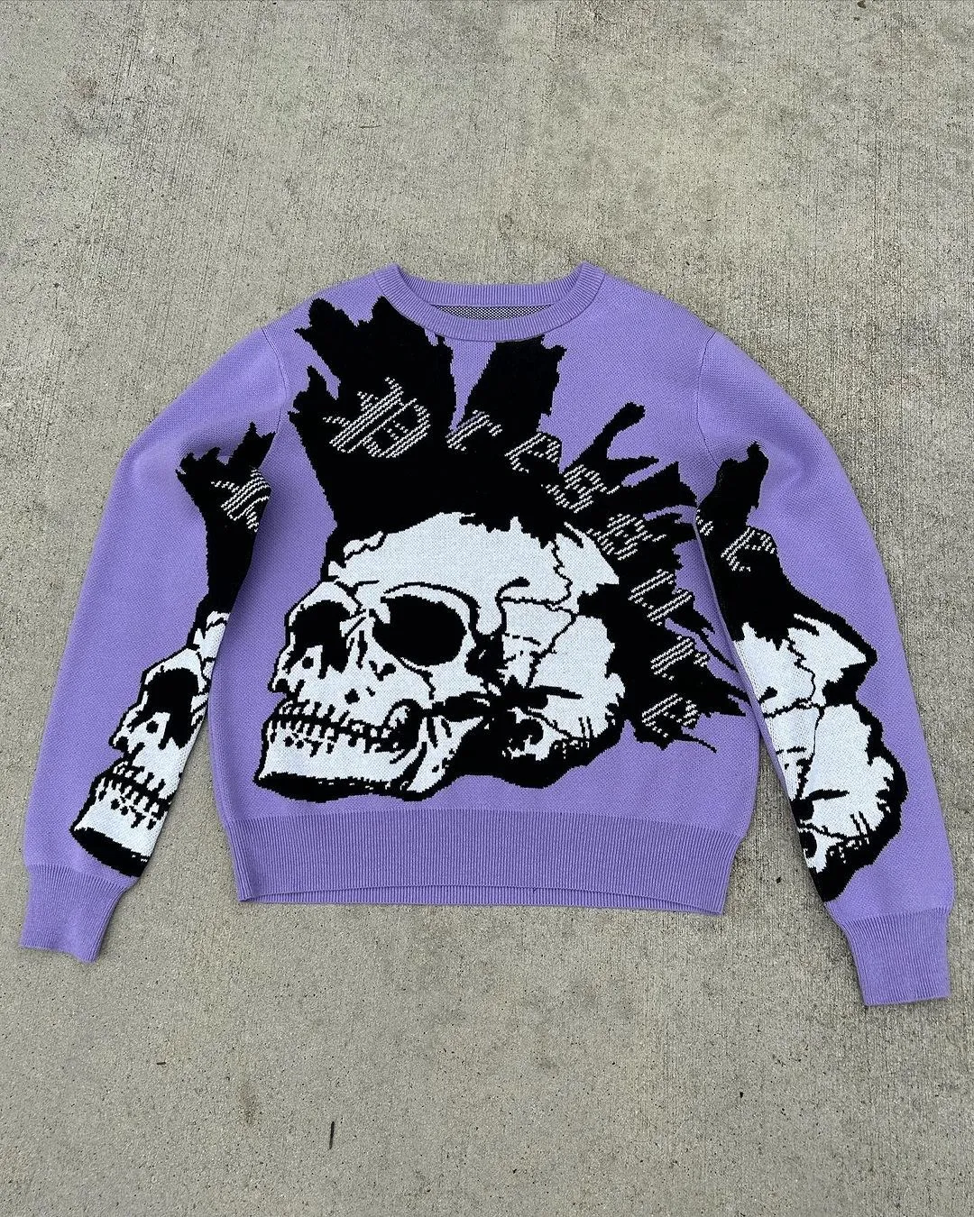 

Y2k women's clothing sweater knit round neck long sleeved jacquard pattern oversize streetwear vintage dark top winter clothes