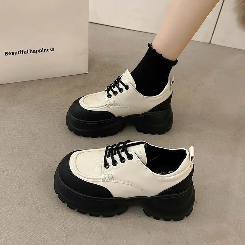 

Mix Color Chunky Platform Shoes for Women 2023 Lace Up Goth Vulcanized Shoes Woman Thick Bottom Patent Leather Sneakers