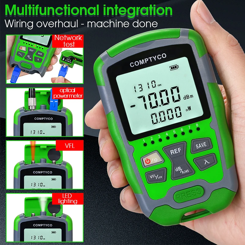 รูปสินค้า เครื่องวัดแสงไฟเบอร์ออปติก 4-in-1 สำหรับทดสอบสายเครือข่าย