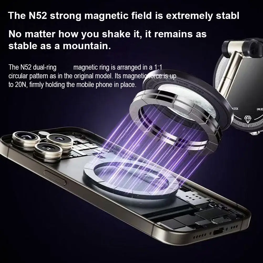 Magnetic Phone Holder with 360 Rotation and Automatic Suction Cup